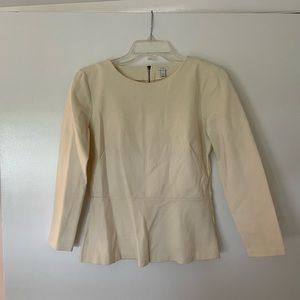 J. Crew cream colored peplum top w/zip back.  Ponte fabric. Size S.